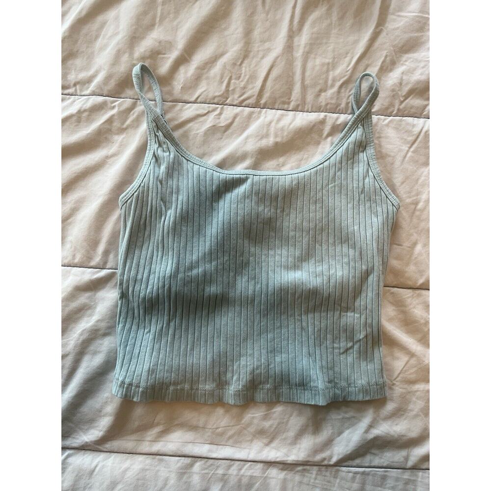 Light Blue Old Navy Strappy Rib-knit Crop Tank With Built In Bra Sz M